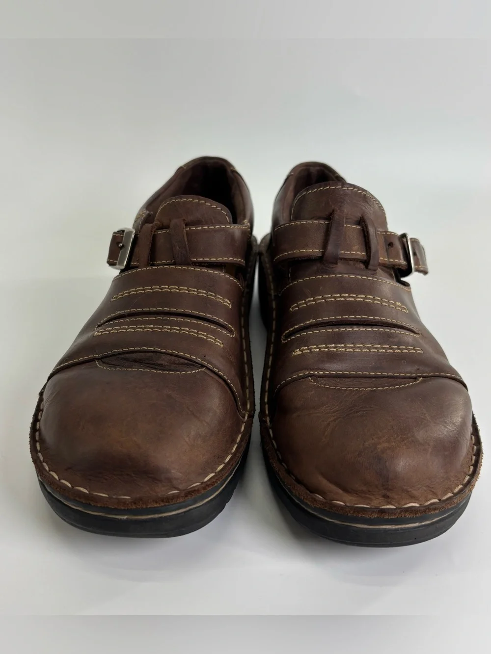 Naot brown leather comfort loafers 42 monk strap buckle chunky 90s grunge